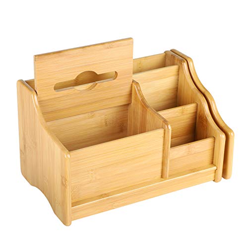 Expandable Desktop Bookshelf Organizer with Tissue Box, Bamboo Desk Storage Shelf Rack Mail Sorter Bookcase Table Counter Holder for Pencil Remote Office Supplies