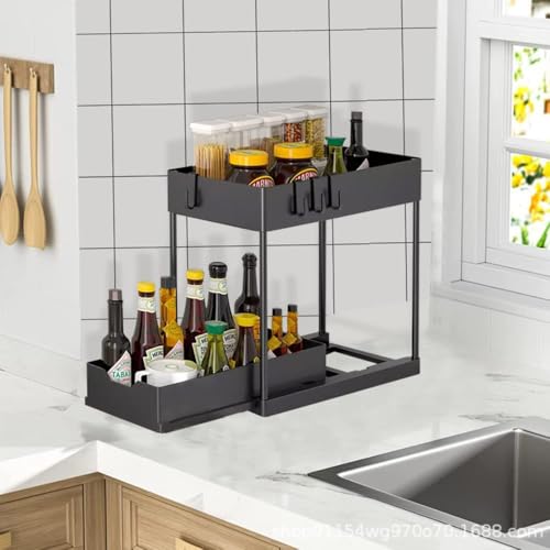 Image of YouCopia Multi Trolly Multipurpose Portable Storage Floor Standing Or Tabletop Rack|Trolley with Wheels for Kitchen Storage, Tiered Shelf Kitchen Trolley Modern Kitchen Storage Rack (2-Layer-Black)