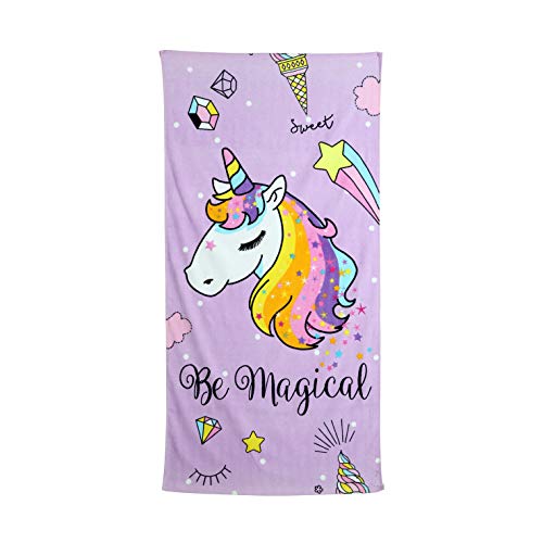 Secaneta Toalla Playa Unicornio Infantil Niñas de 75x150 cm, Tejido Velour Algodón...