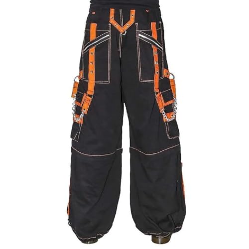 Prime Quality Men Extreme Bondage Skater Black/Orange Gothic Punk Rocker Cyber Goth Steampunk Biker Pant (Medium)2