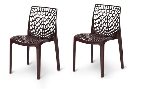Image of Binani Web Designer Plastic Chair for Home, Office and Restaurant and Cafe|Armless Chair for Dining Room| Heavy Duty Outdoor Plastic Chair | Designer Balcony Chair (2, Brown)