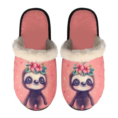 chaqlin Zapatillas ligeras de casa para mujeres, hombres y niños, pantuflas de interior para el hogar, viajes, spa, hotel, dormitorio, Perezoso de flor rosa, X-Large