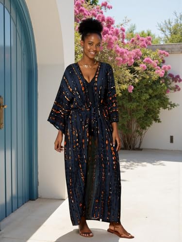 Image of Women's Kimono Cover Up Long Beach Dress Swimsuit Cover Ups Colorful Cardigan Lightweight Robe for Swimwear