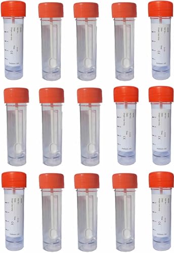 Hystool® - 15pcs 30ml Stool Specimen Sample Bottles. Sterile Specimen Pot with Spoon. Individually Wrapped. Leak Proof Lids. with Labels for Laboratory Medical Testing x 30ml Size.