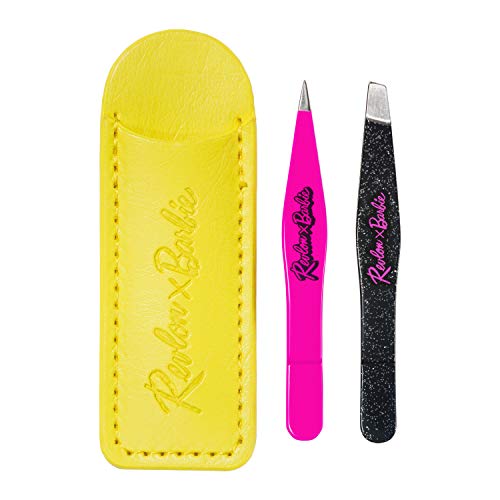 Revlon x Barbie Mini Tweezer Set: Stainless Steel Hair Removal Tools with Travel Case