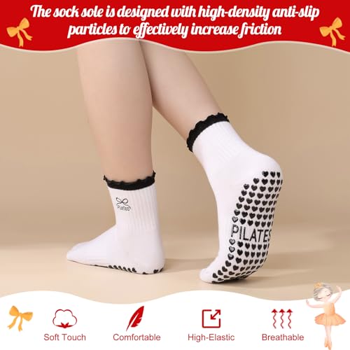 Image of Jspupifip 2 /4 /5 Pairs Womens Embroidery Non Slip Pilates Yoga Socks | Cute Grippy Crew Socks Offered Fit Barre Workout Hospital Indoor Barefoot Daily Activities For Ladies