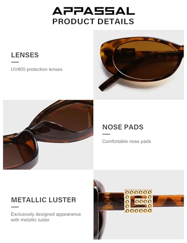 Retro Oval Sunglasses for Women with Small Faces, Vintage Cat-Eye Sun Glasses with Gold Accents AP3754