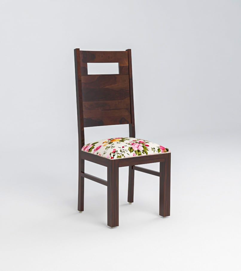 Image of Solid Wood Dining Chairs Featuring a Sleek Slot-Back Design and Vibrant Floral upholstered Seats, Set of 2, Walnut Finish