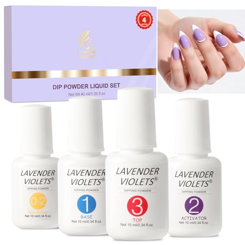 Lavender Violets Dip Powder Liquid Set with Nail Primer, Activator, Base and Top Coat Long Lasting for Dip Powder Nail Kit J781