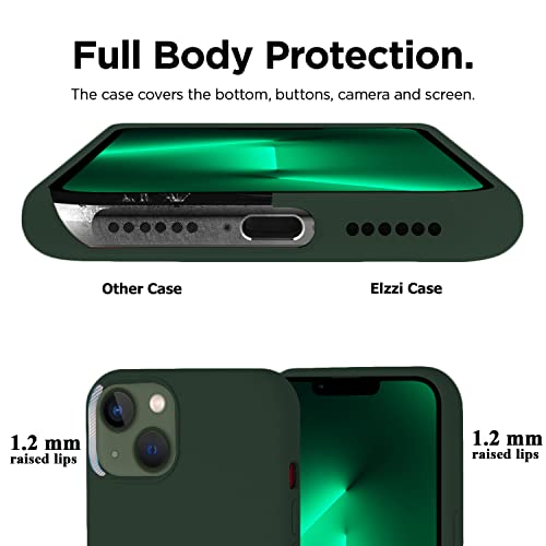 Image of Elzzi Microfiber Logo Cut Cover Compatible for iPhone 13 Case Liquid Silicone Covers Shockproof Back Cover with High Raised Camera Lips - Forest Green