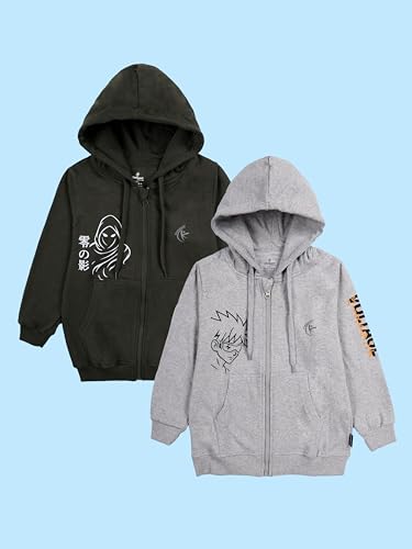 Image of KiddoPanti Boys Solid Cotton Full Sleeve Zip-Up Front Open Hooded Sweatshirt