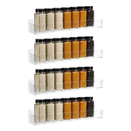 uxcell Acrylic Spice Rack Wall Mount, 4 Set Acrylic Spice Shelf Organizer, Hanging Seasoning Jar Storage Holder, Clear Display Rack for Kitchen Wall Cabinet Door
