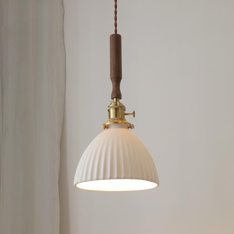 Lampe suspendue scandinave en bois et cuivre avec interrupteur à bouton pour balcon