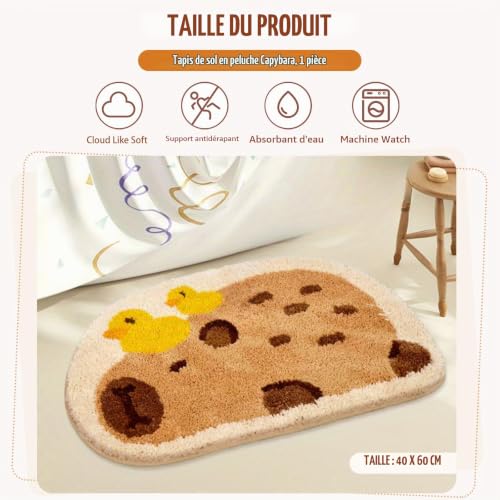 Dermalyx Tapis De Bain Avec Motif Capybara Et Petit Canard, Tapis Doux Et Antidérapant, Lavable, Tapis De Salle De Bain, Tapis De Douche & Tapis De Bain 40 x 60 cm – vue 2
