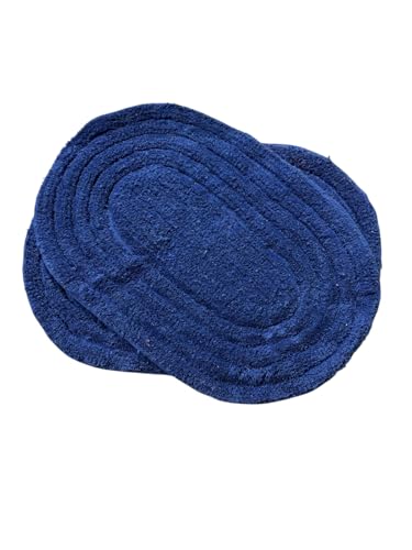 Image of My Home Cotton Door Bath Mat Super Soft Non Slip Mats for Bathroom, Door,Large, Pack of 2 (Oval Solid Blue)