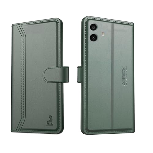 Image of AIBEX Compatible for CMF by Nothing Phone 1 5G Flip Cover Leather Finish with Magnatic Closure | Inside TPU with Card Pockets | Wallet Stand | Complete Protection Flip Case - Green