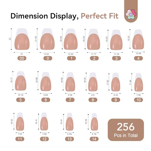 Image of SAVILAND Gel Nail X Kit: 30 Days Wear Nails Press Ons Brown Medium Coffin French Tip Press On Nails 256 Pcs Strong Nail Glue for Press Ons U V Light Electric Nail File Nail Art Tools for Beginners