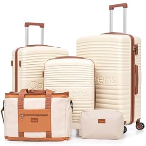 Cobens Cobens Gepäck-Set, 5-teilig, Koffer mit Rollen, ABS-Hartschalenkoffer, Gepäck mit TSA-Schloss, Spinner-Räder, Handgepäck-Set, Beige, 5 Piece Sets (20/24/28/DB/TB)