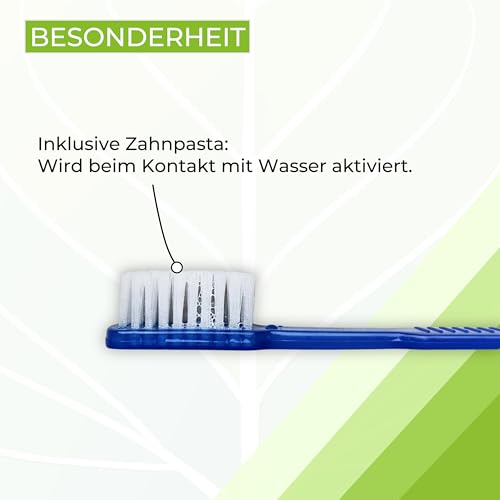 Medi-Inn Einmalzahnbürsten mit Zahnpasta, 100 Stück, einzeln hygienisch verpackt, blau