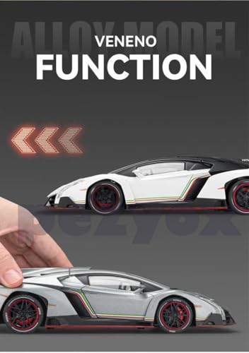 Image of Diecast Car for Lambo Veneno Model Car 1 /24 Scale Sports Toy Vehicle Door Can be Opened Toy Car Front Wheel Steerable (White)