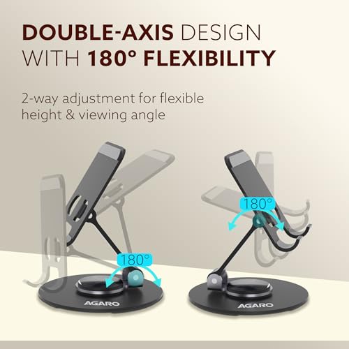 Image of AGARO Revolving Mobile Stand - 360 Rotating & Adjustable Phone Holder with Adjustable Height & Angle, Foldable, Sturdy Metal Body, Anti-Slip Base, Universal Stand for Smartphones & Tablets