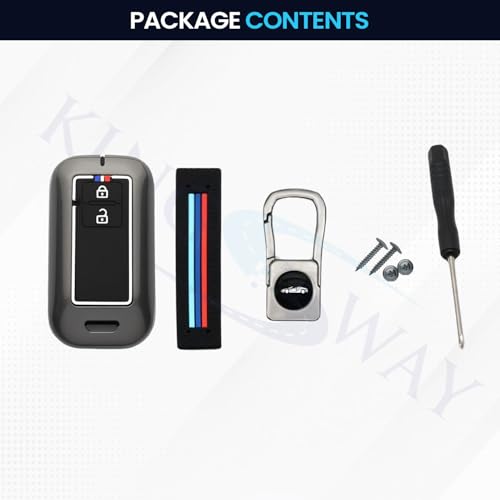 Image of KINGSWAY Maruti Suzuki Car Key Cover and Keychain Perfect Shape and Compatible with 2 Buttons Smart Key of All Maruti Suzuki Cars, Remote Key Shell, Car Key Chain Cover, 360 Protection, Gunmetal Grey