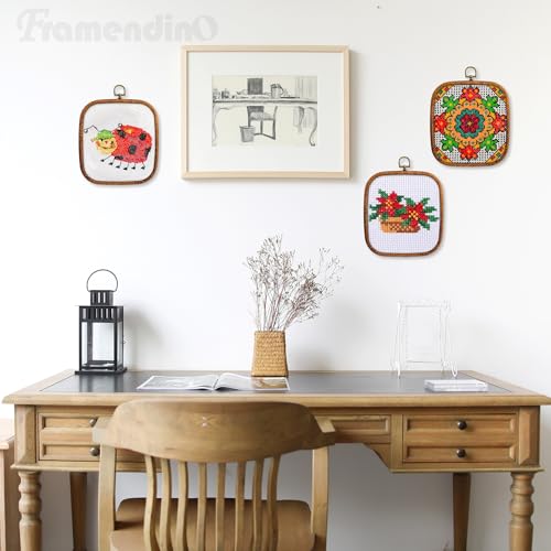 Image of Framendino, 3 Pack Imitation Wood Embroidery Hoops Cross Stitch Craft Hoop Frame for Holiday Decoration 5.71 inchx6.5 inch