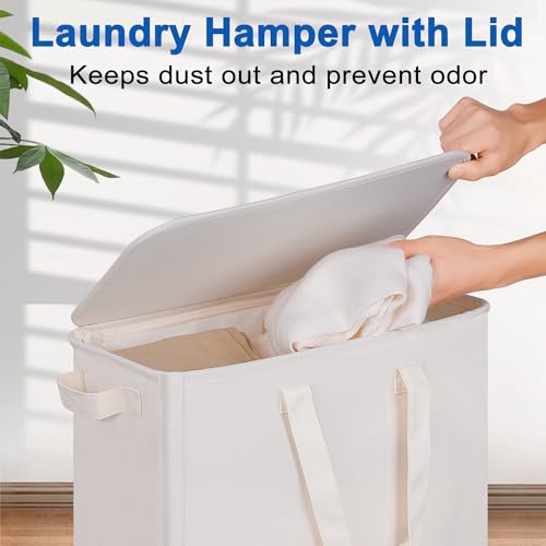 Slim-Laundry-Hamper-with-Lid-and-Wheels-Small-Rolling-Laundry-Basket-with-Handle-for-Small-Spaces-Tall-Dirty-Clothes-Hampers-for-Dorm-Bathroom-and-Bedroom-75L-Beige