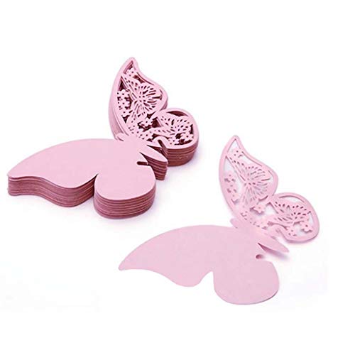 Solike Lot de 50pcs Carte de Verre Marque Place Forme de Papillon Décoration de Table et Fête de Mariage (Rose)