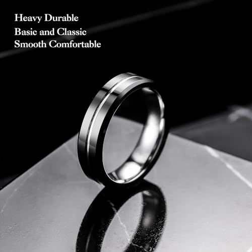 Image of King Will Tungsten Carbide Wedding Band for Men Women-6 /8 /10mm Width Multicolor Available with Grooved Center Wedding Ring Suitable for Work, Gym Comfort Fit Size 4-16