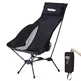 Wildhiker Portable Compact Folding Camping Chairs – Lightweight High Back with Pillow, Deep Recline, ArmPads, Side Pockets-for Motorcycle, RV, Backpacking, Travel, Festival – Black