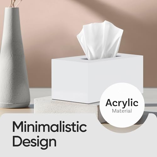 Tissue Box Cover Rectangle - Tissue Box Holder Rectangular - Compatible with Kleenex - Acrylic White Bathroom Accessories Decor - Image 4