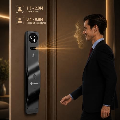 Image of Elara Echo Lite Smart Door Lock, Fingerprint, Card, App, OTP, Keys, PIN Unlock, Alarm Alert, Bluetooth & WiFi, Black, 2 Year Warranty. (APEX ONE AI PRO)