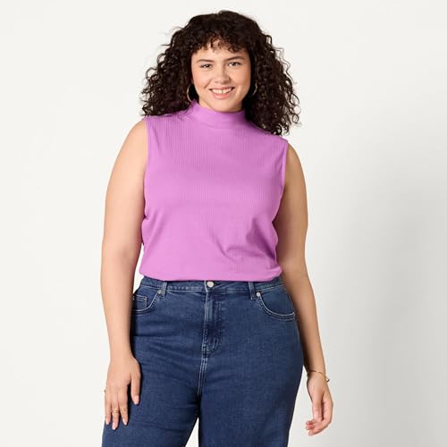 Image of Amazon Essentials Women's Mock-Neck Slim-Fit Ribbed Knit Cotton Sleeveless Top