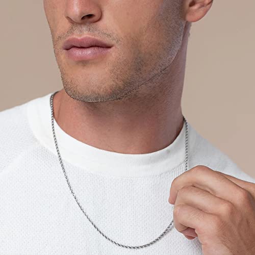 Gliveor Silver Chain For Men, 20 Inch Sterling Silver Chain For Men 2.5Mm Mens Necklaces Silver Chain For Men Silver Chain Necklace Chains For Men Rope Chain Mens Silver Chain Necklace For Men Gifts #TOP4