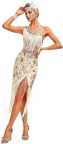Image of Peacock-inspired 1920s Gatsby Beaded Flapper Sling Dress Womens Vintage Cocktail Dress W /Complete Accessories Set
