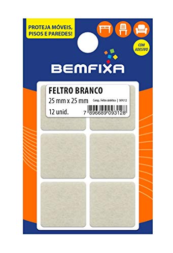 Protetor Adesivo Quadrado Em Feltro Para Móveis Bemfixa Branco