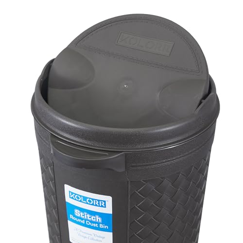 Image of KOLORR Stitch Round Plastic Dustbin with Swing Lid 8.5 Litres, Trash Bin, Garbage Waste Bin For Home, Bathroom, Kitchen, Office, Bedroom Dark Brown Color
