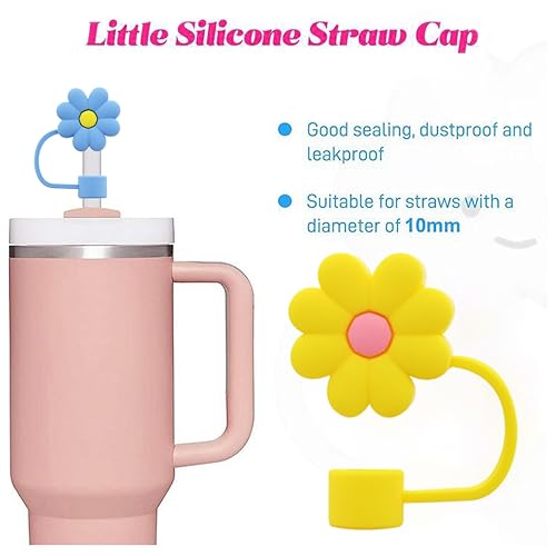 Image of Straw Cover Cap for Stanley Cup,Silicone Straw Topper,10mm 0.4in Dust-Proof Reusable Straw Tips Lids,Straw Tip Covers for Stanley Cups Accessories (8pcs flower)