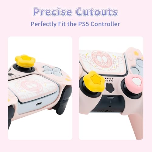 Image of GeekShare PS5 Controller Skin Set,Silicone Protective Cover Skin Case for PS5 Wireless Controller with 2 Thumb Grip Caps and 2 Stickers - Star Wings Series (Pink)