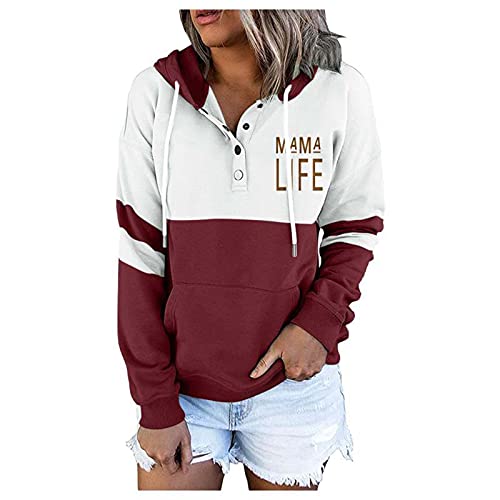 Hoodies for Women Pullover, Oversized Casual Crop Workout Tops for Women Sweatshirts Fashion Tunic Happy Hoodies Sexy Trendy Teen Long Sleeve Womens Tops Dressy Casual Red