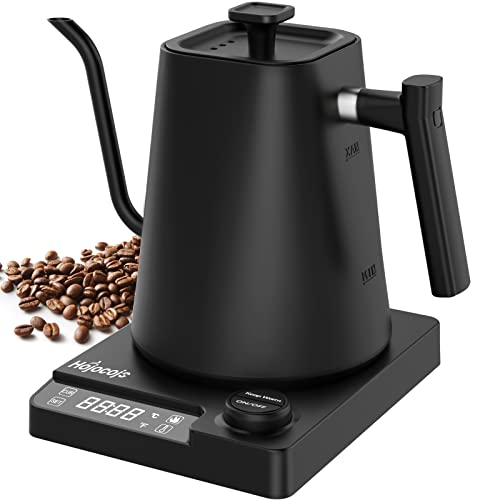 Wasserkocher mit Temperatureinstellung,Edelstahl Schwanenhals Wasserkocher,24h Warmhaltefunktion,Teekocher Elektrisch mit Temperaturanzeige,Coffee Kettle,1L,1200W,Schwarz