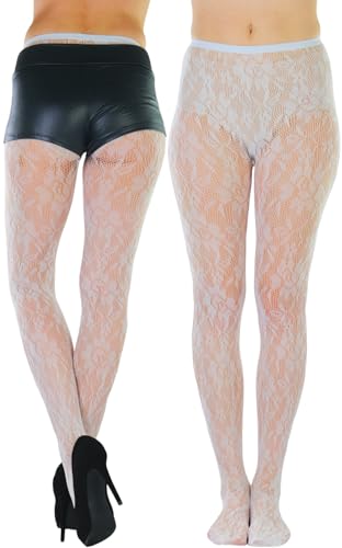 Image of ToBeInStyle Women's Elegant Floral Lace Inspired Spandex Net Full Length Tights