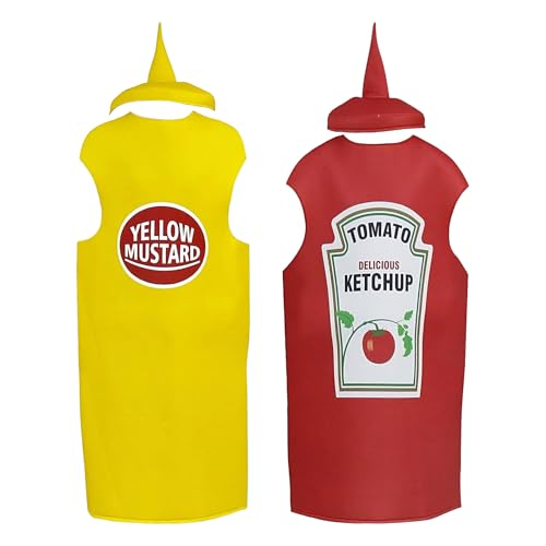 Disfarce de Halloween para casais, pacote de 2 disfarces de mostarda, conjunto de conjunto para festas de condimentos, disfarces unissexo divertidos de Ketchup para festivais disfarces de Halloween desfiles