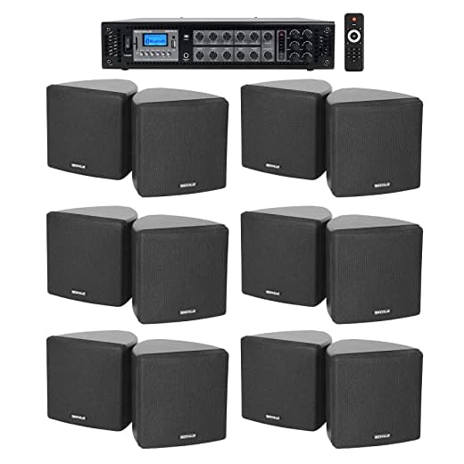 Rockville Commercial 6-Zone Bluetooth Amp+12 3.5" Black Cube Restaurant Speakers