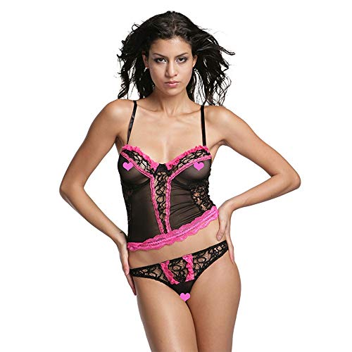 Zhulongjin Sexy Lingerie Erotica Biancheria Intima delle Donne Tentazione Cinghie Camicia da Notte della Cassa del Merletto da Notte Camera Outfits Softer Seducente (Colore : Nero)