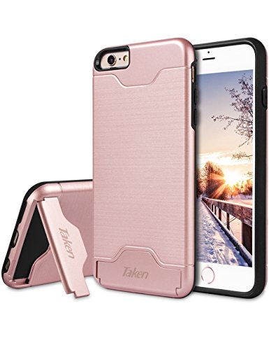 iPhone 6 Plus Case, Taken [Card Slot] [KickStand] Dual Layer Hybrid Shockproof Case Cover for Apple iPhone 6 Plus/6S Plus (Rose Gold)