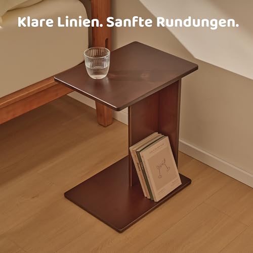 Image of RECCI Solid Bamboo C-Shaped End Table Set of 2 for Couch and Sofa, Sustainable Mid-Century Modern Wood Side Table for Living Room or Bedroom, Easy Assembly C Table Nightstand (Espresso Brown)