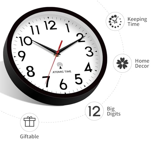 Image of DAXSMY Atomic Wall Clock Analog 14 Inch Battery Operated Modern Decorative for Living Room Kitchen Office Bedroom Bathroom(Black)