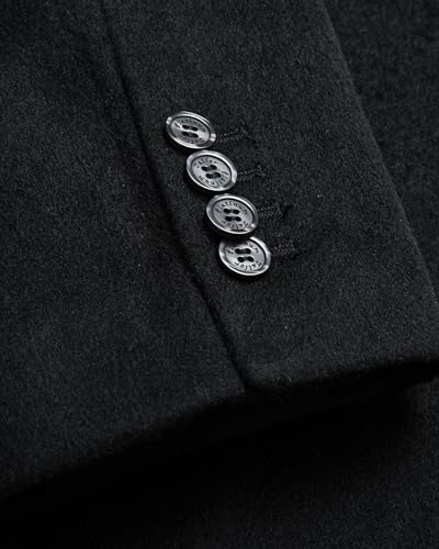 Image of Mens Black Wool Winter Overcoat - Cashmere Blend Long Topcoat Jacket, Classic 3-Button Dress Coat